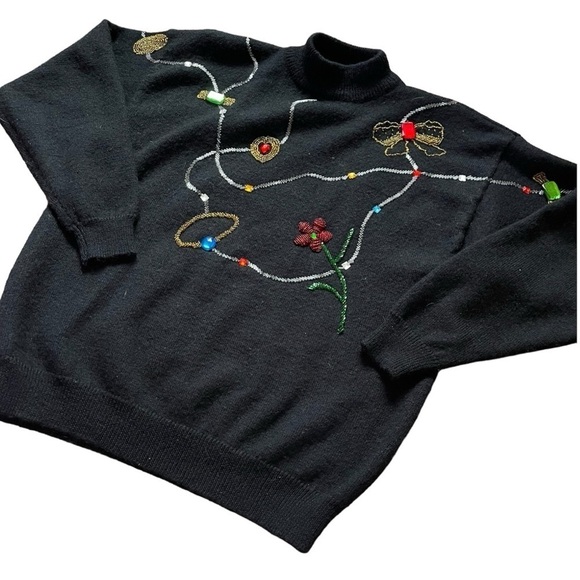 Drama International Vintage Black Wool Blend Beaded Sweater - Picture 2 of 7